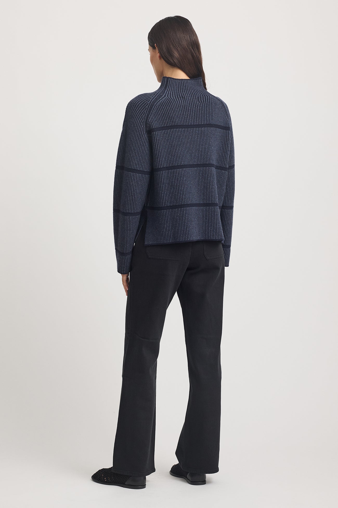 Pin Stripe Funnel Neck Sweater - French Navy
