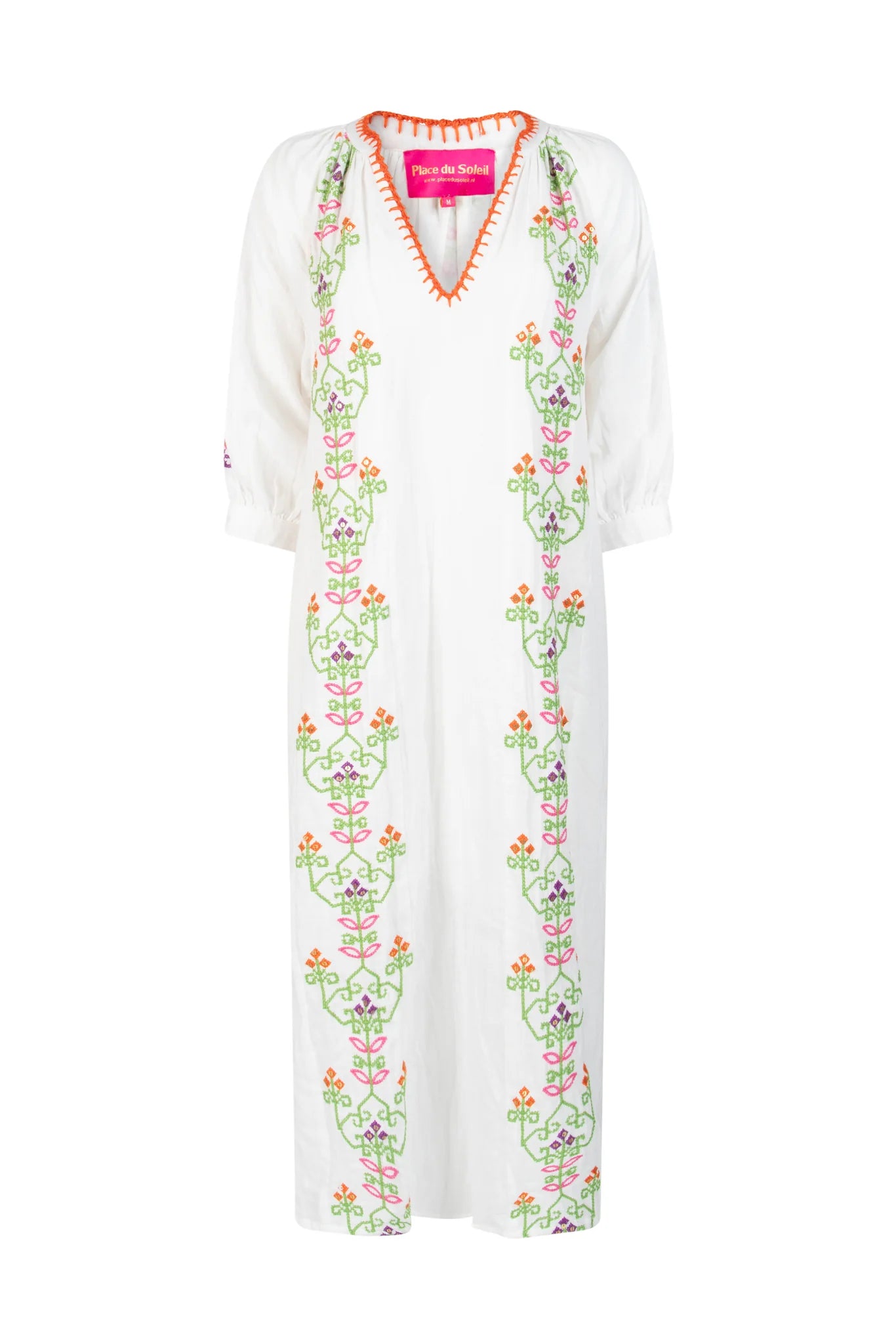 White Green Embroidery Dress