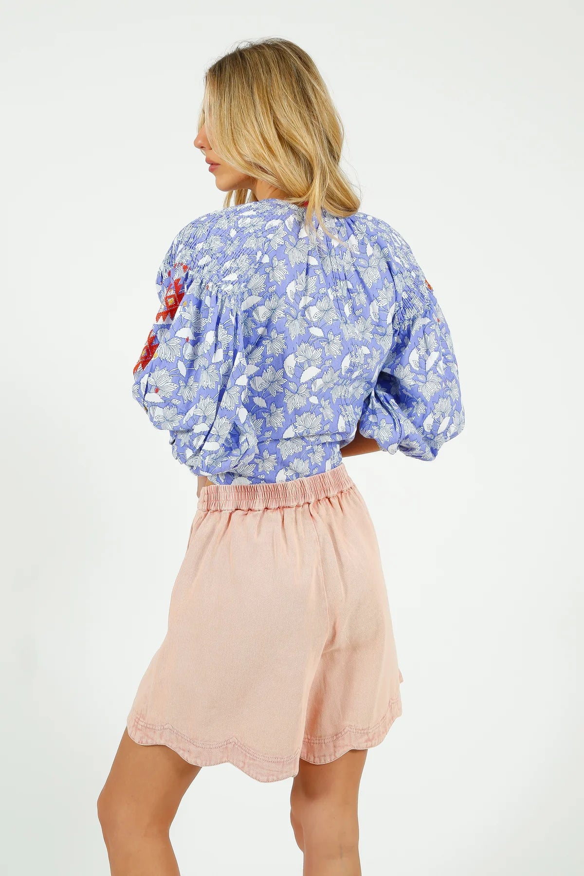 Lila Print blouse with Orange Embroidery