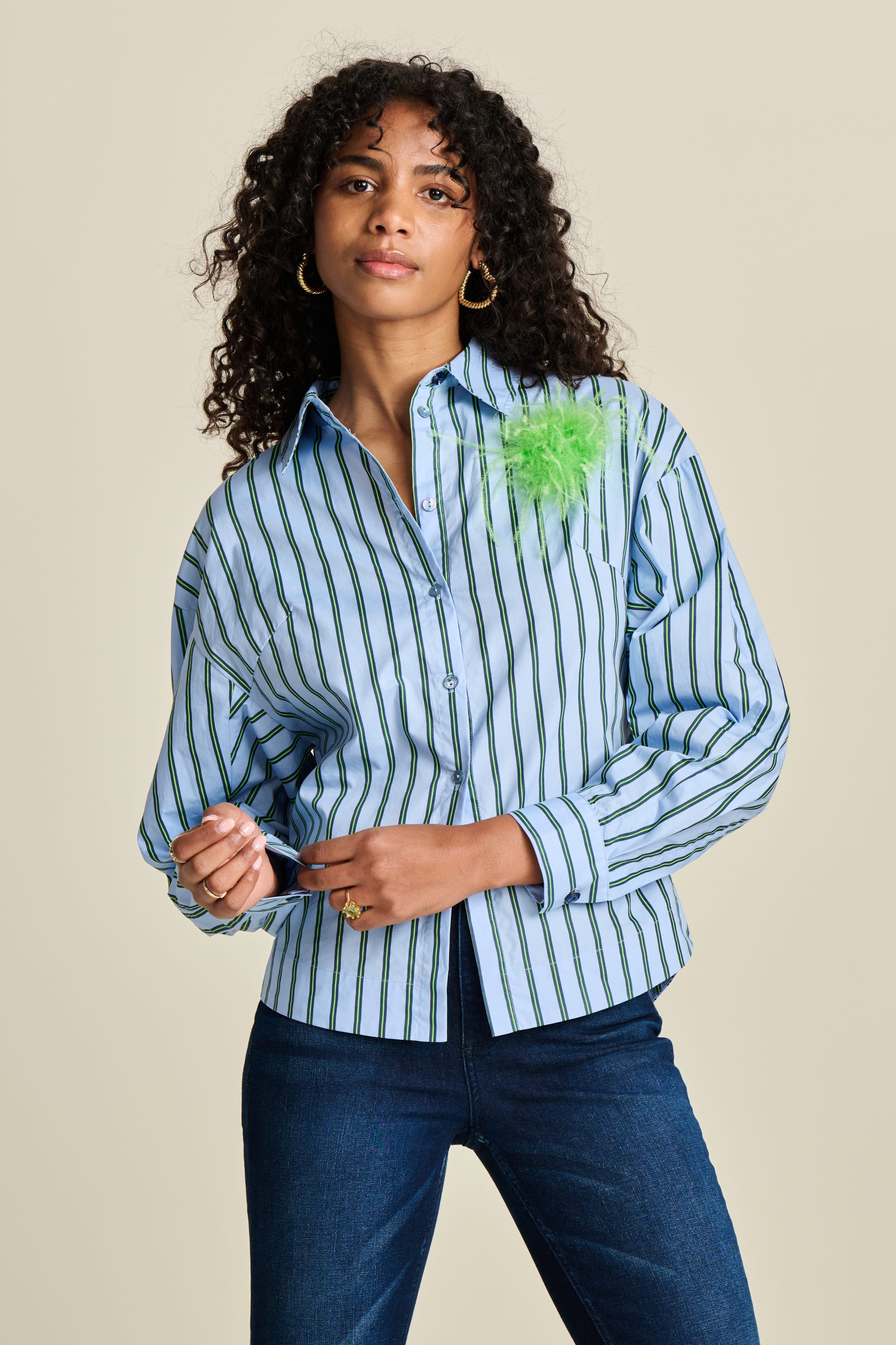 Blouse - Striped Poplin Cloudy Blue