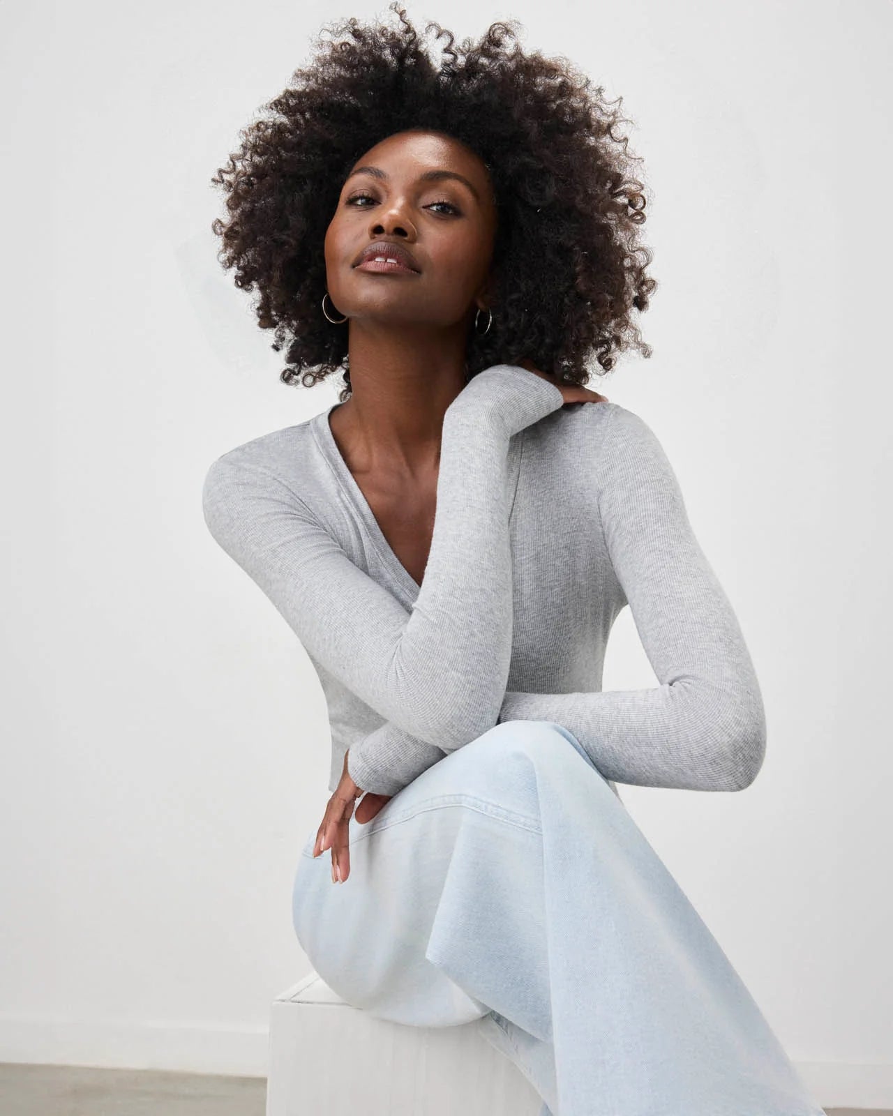 Valley Rib V Neck - Heather Grey