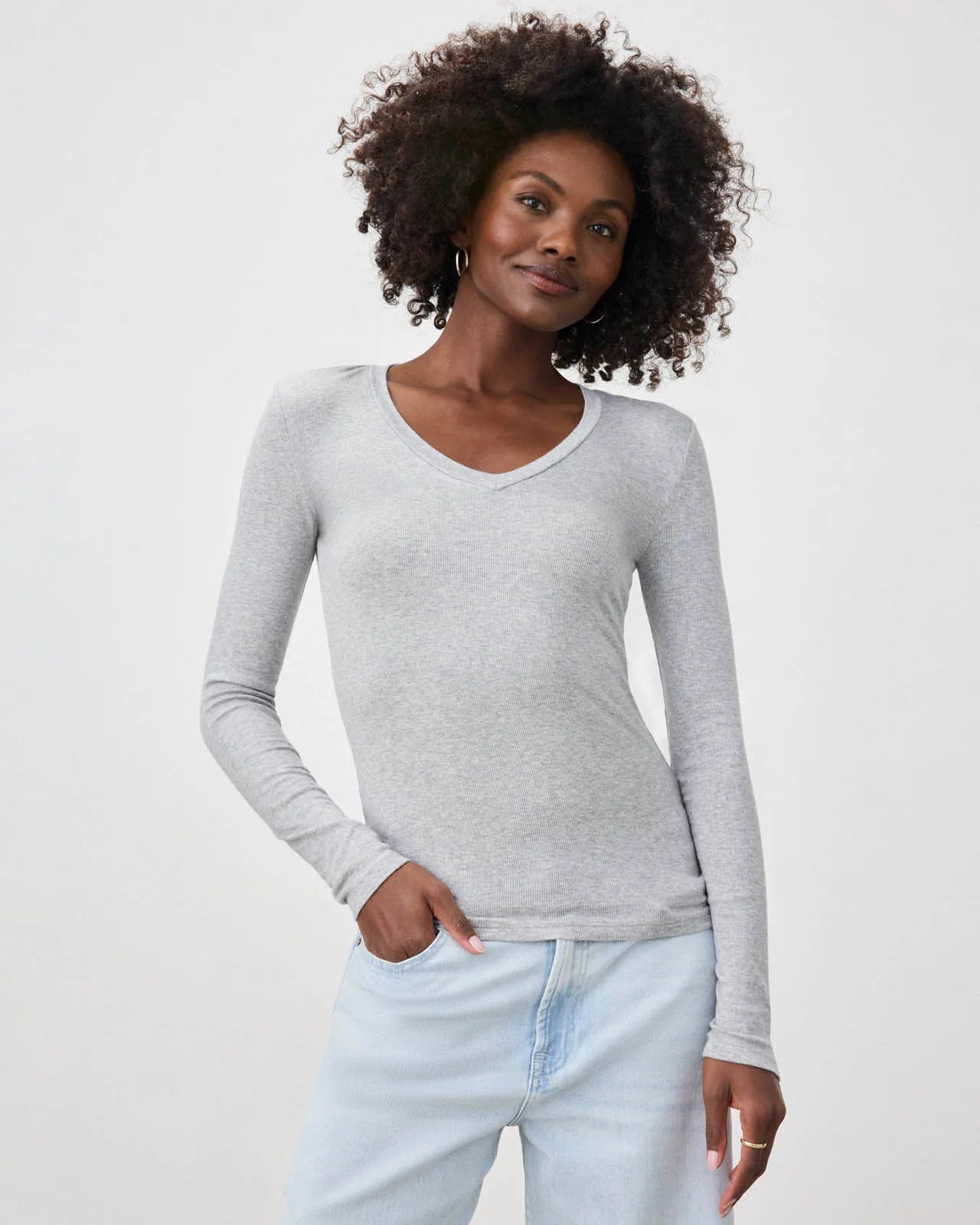 Valley Rib V Neck - Heather Grey