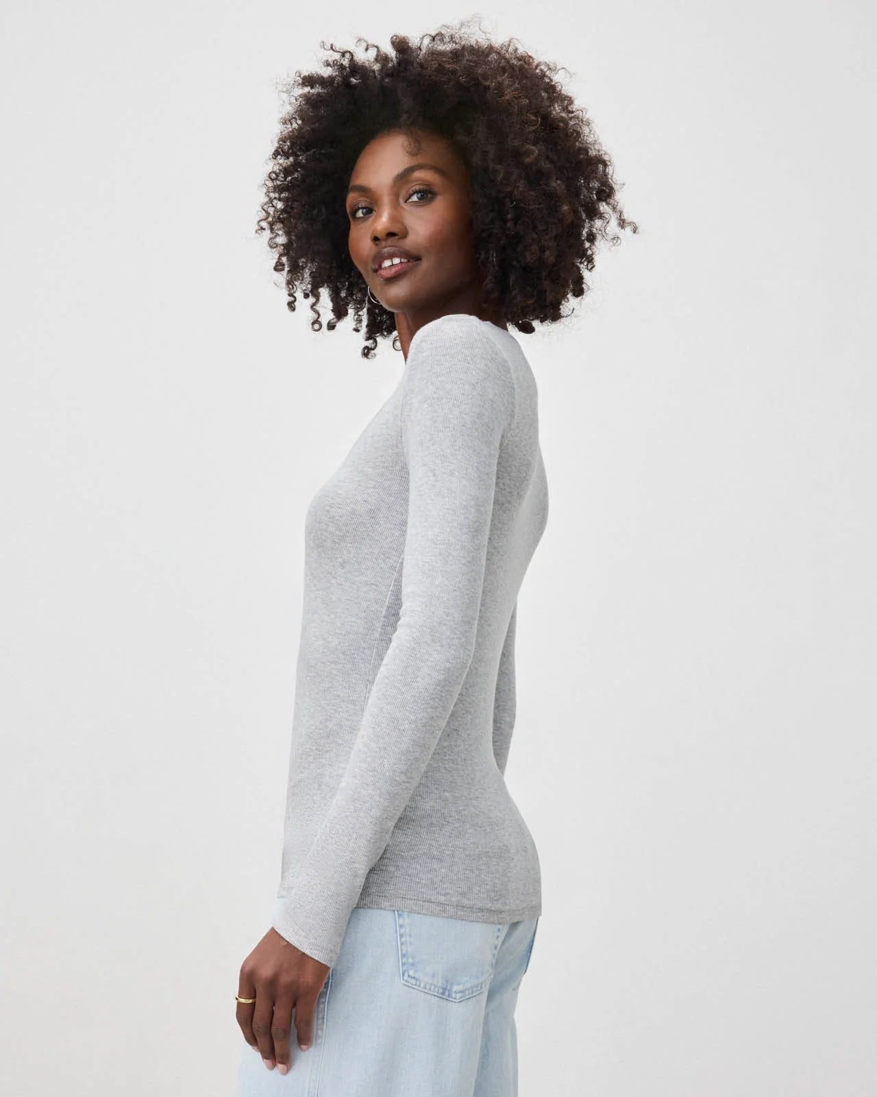 Valley Rib V Neck - Heather Grey