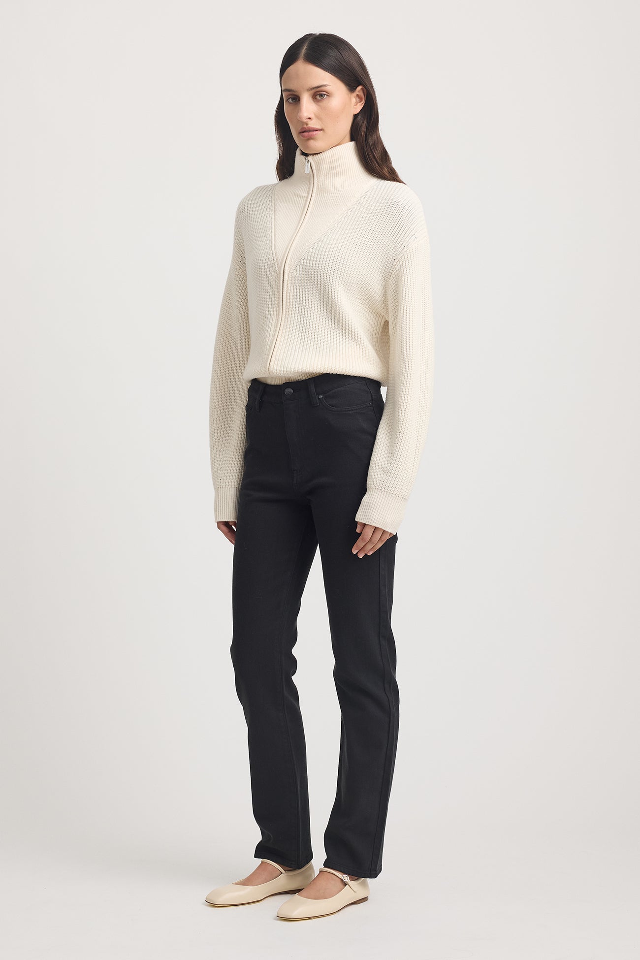 Zip Through Rib Knit - Ivory