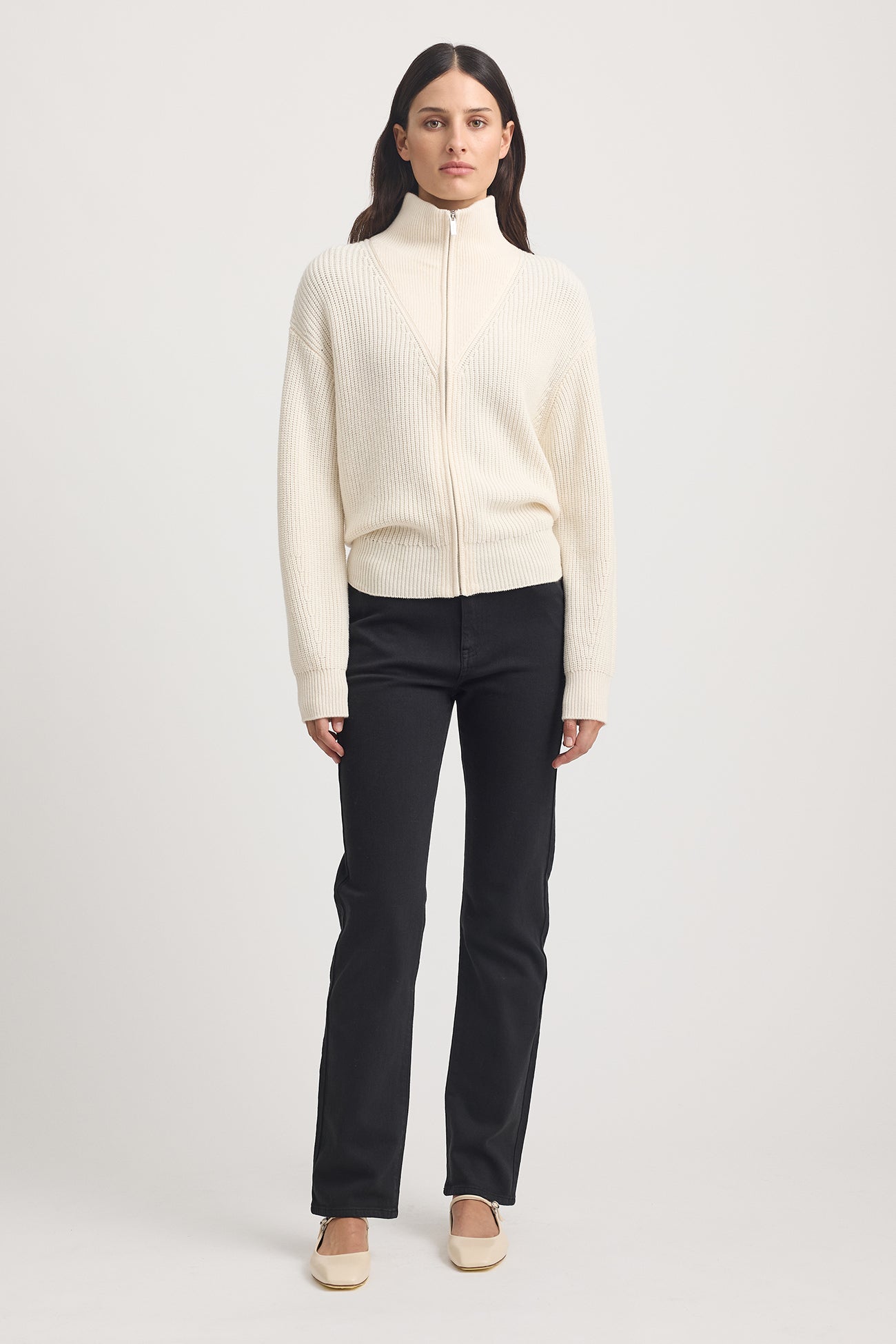 Zip Through Rib Knit - Ivory