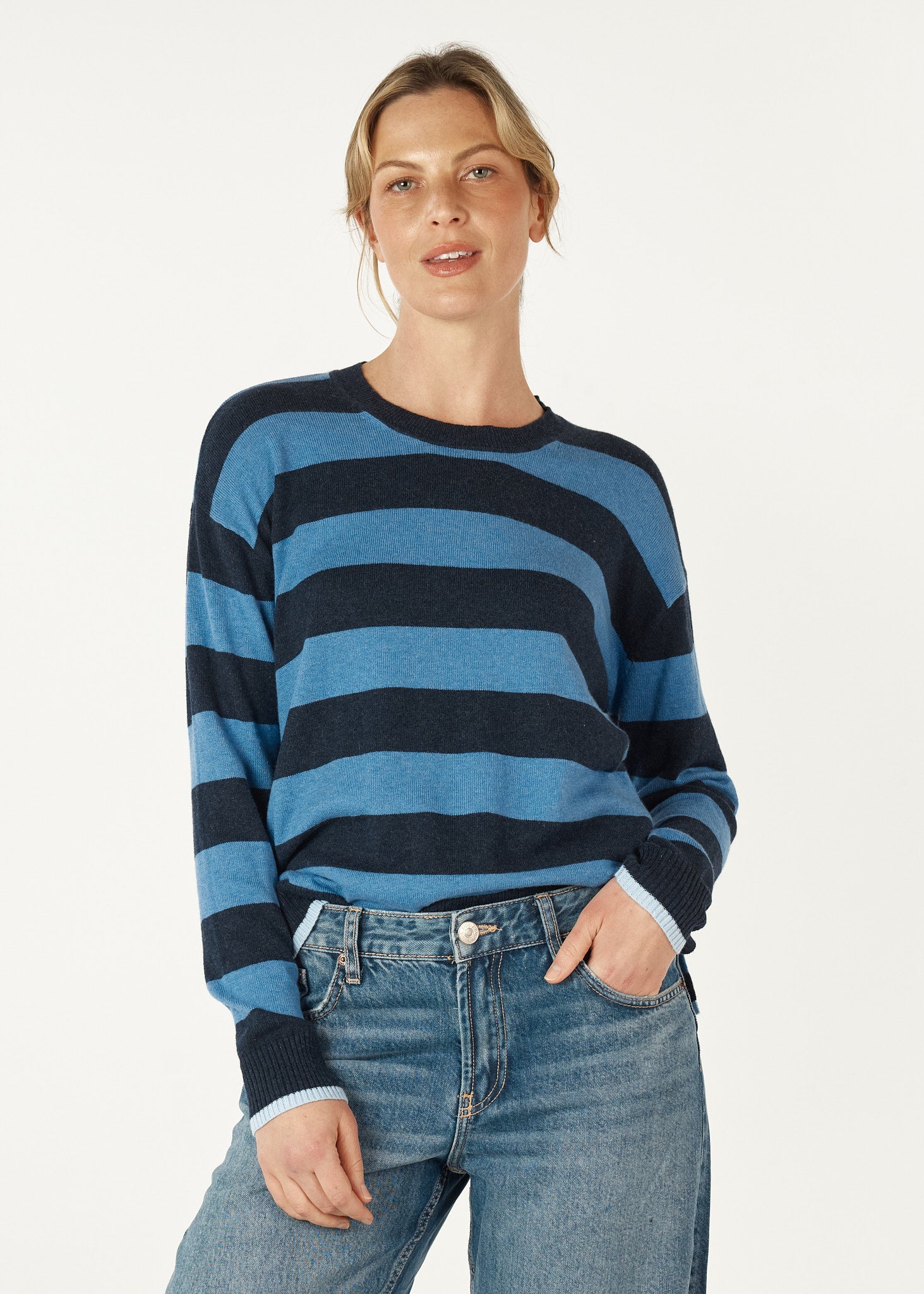 Block Stripe Crew - Denim