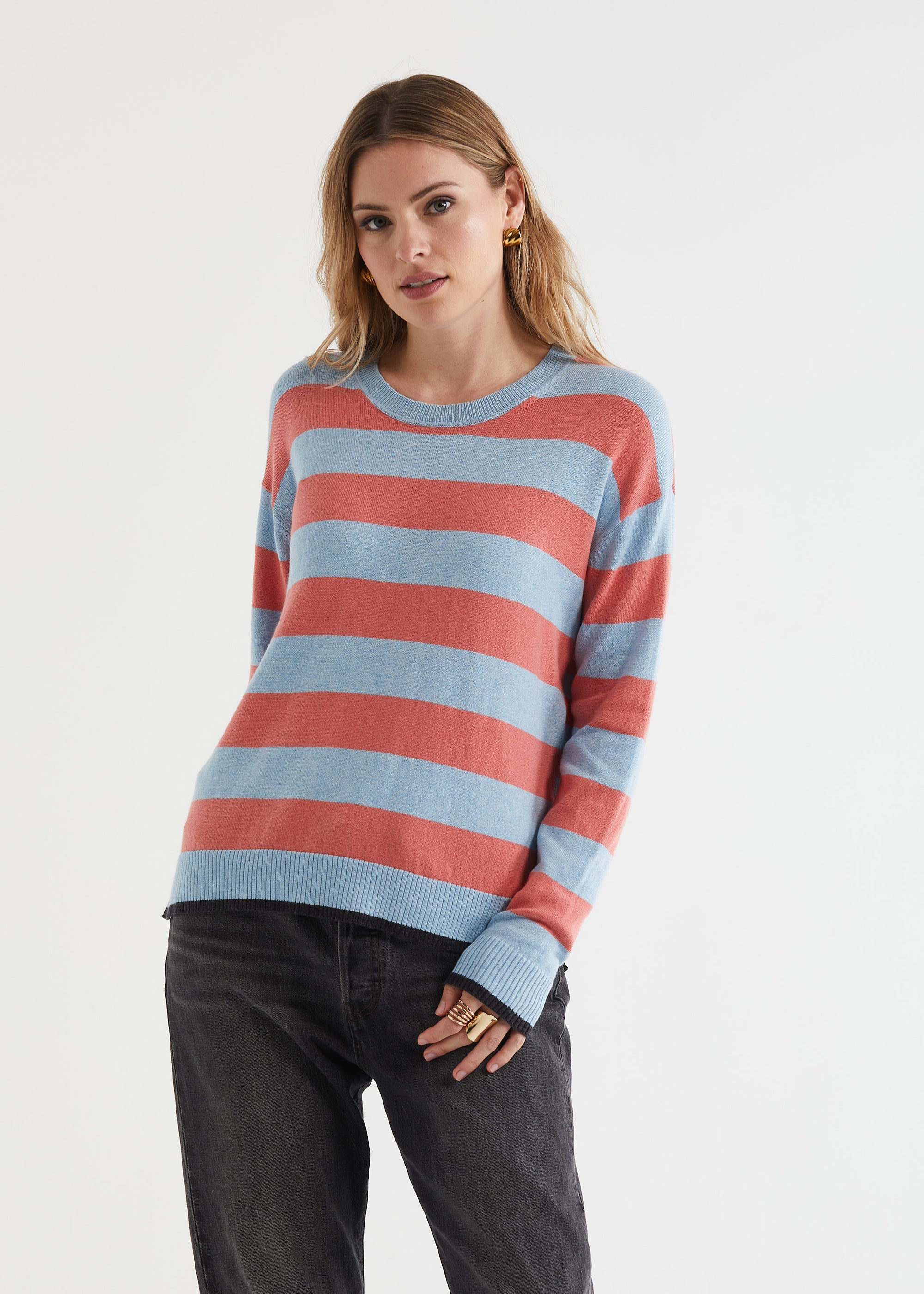 Block Stripe Crew - Powder