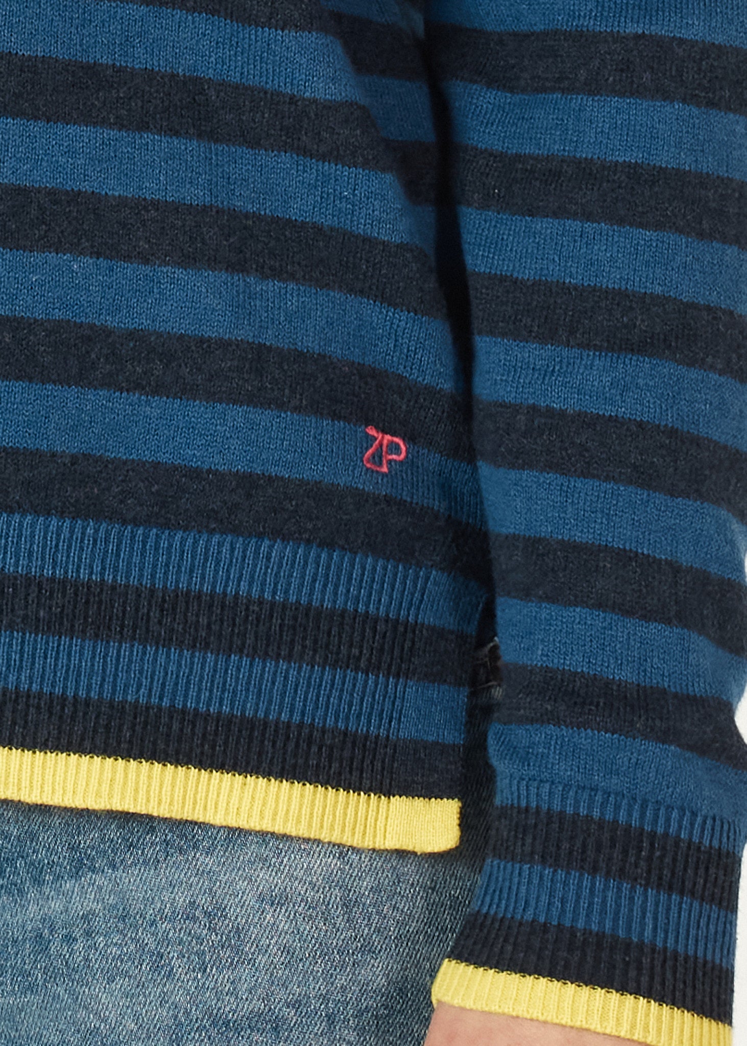 Essential Stripe V Neck - Denim