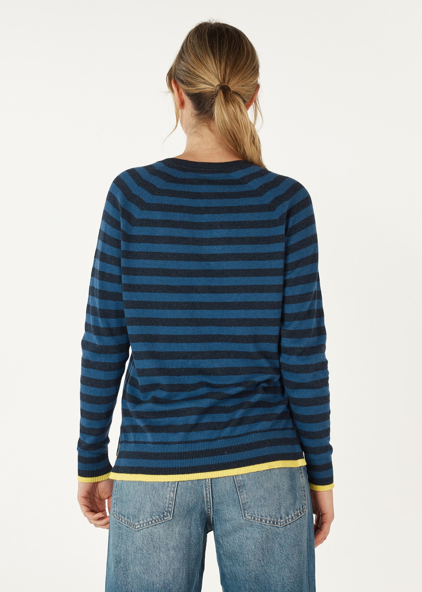 Essential Stripe V Neck - Denim