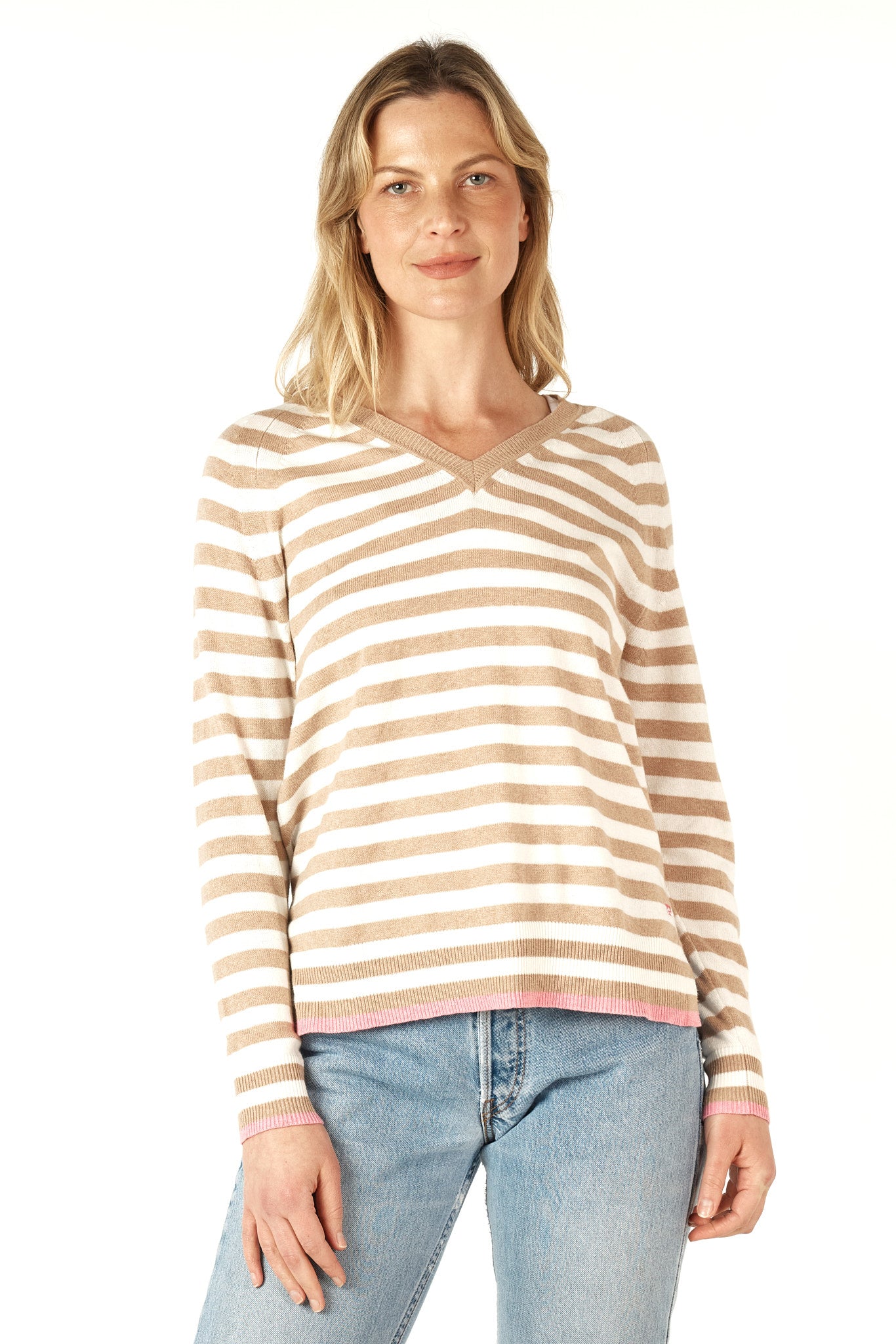 Essential Stripe V Neck - Oat