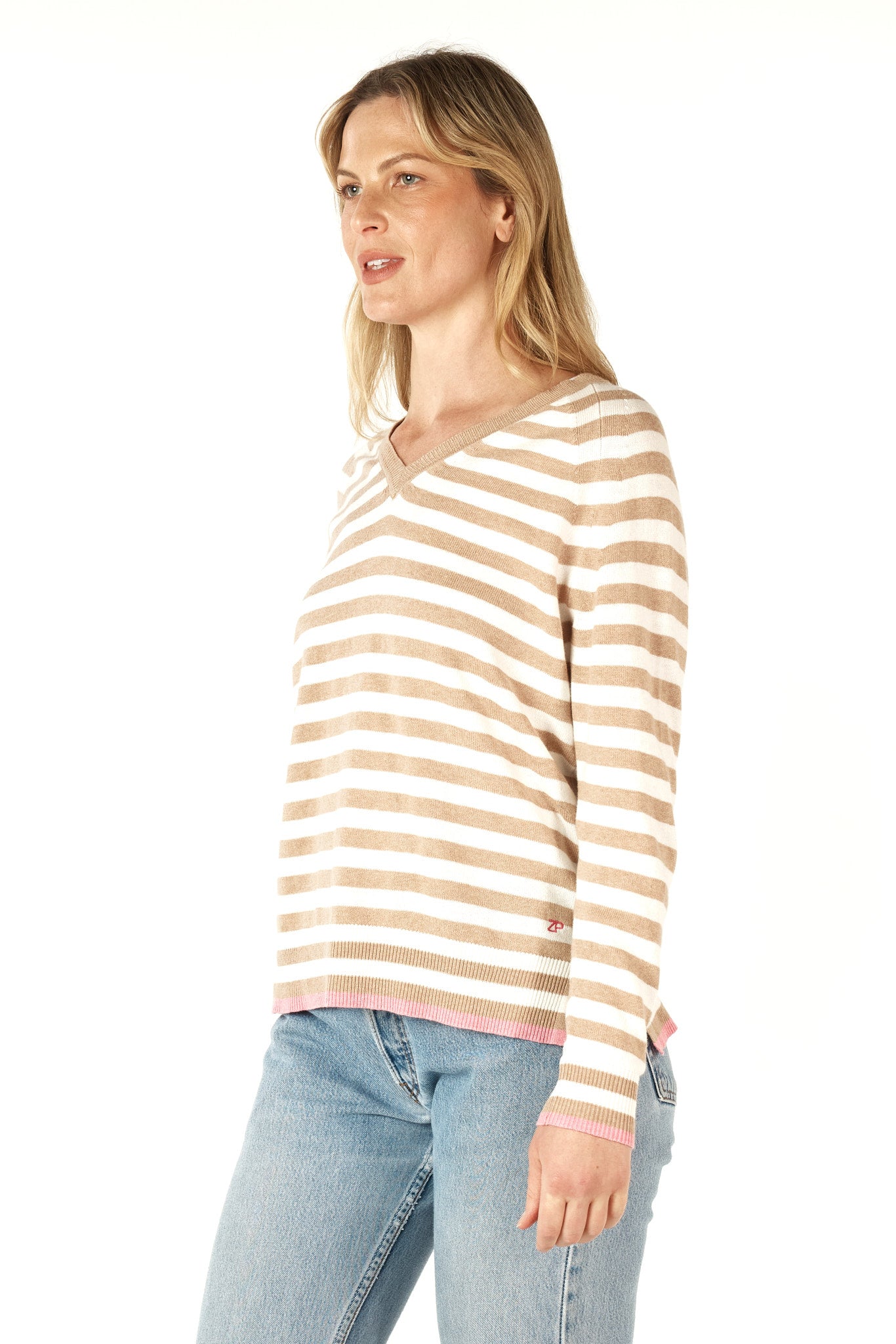 Essential Stripe V Neck - Oat