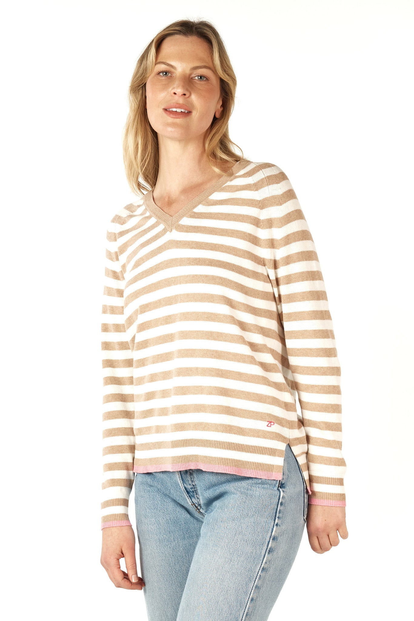 Essential Stripe V Neck - Oat