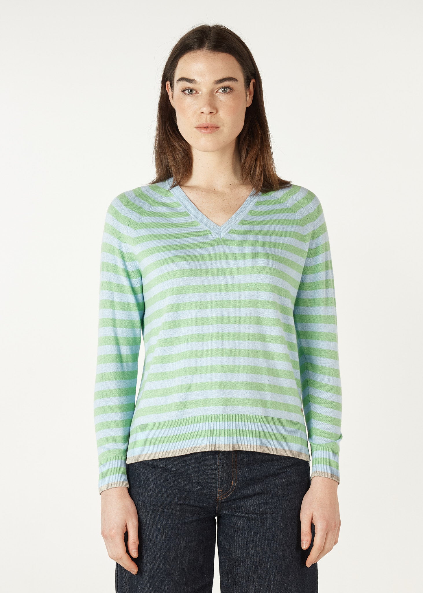 Essential Stripe V Neck - Sky
