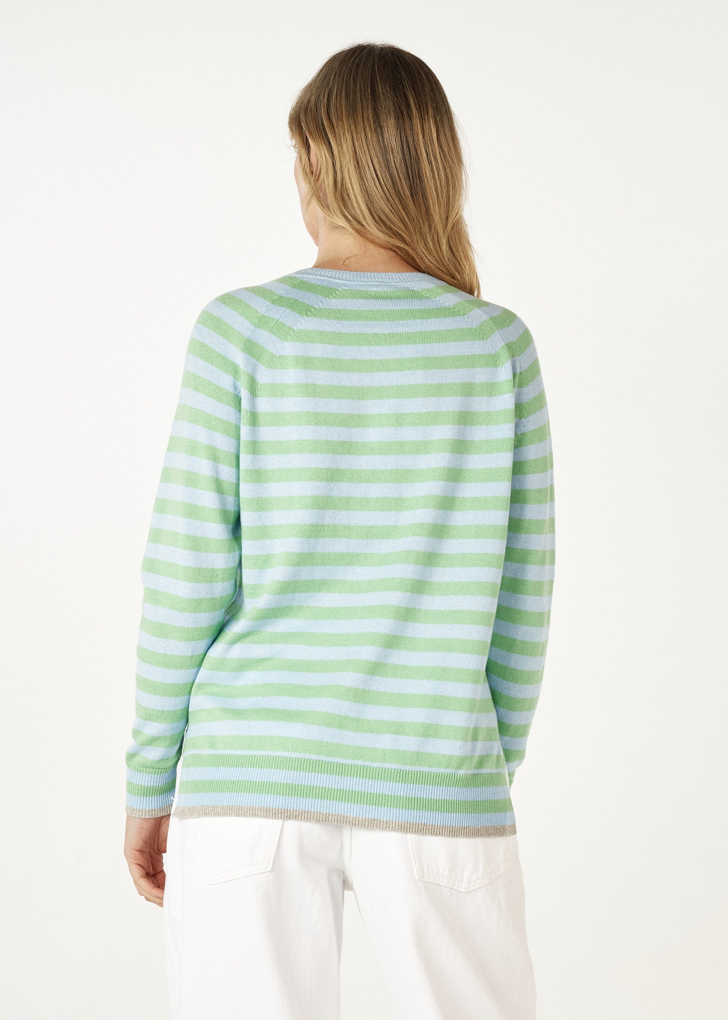 Essential Stripe V Neck - Sky