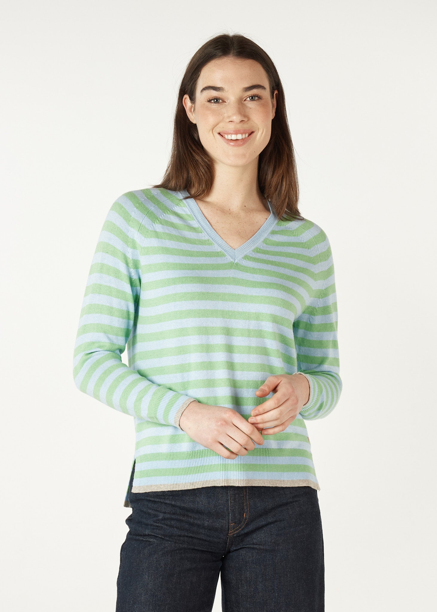 Essential Stripe V Neck - Sky