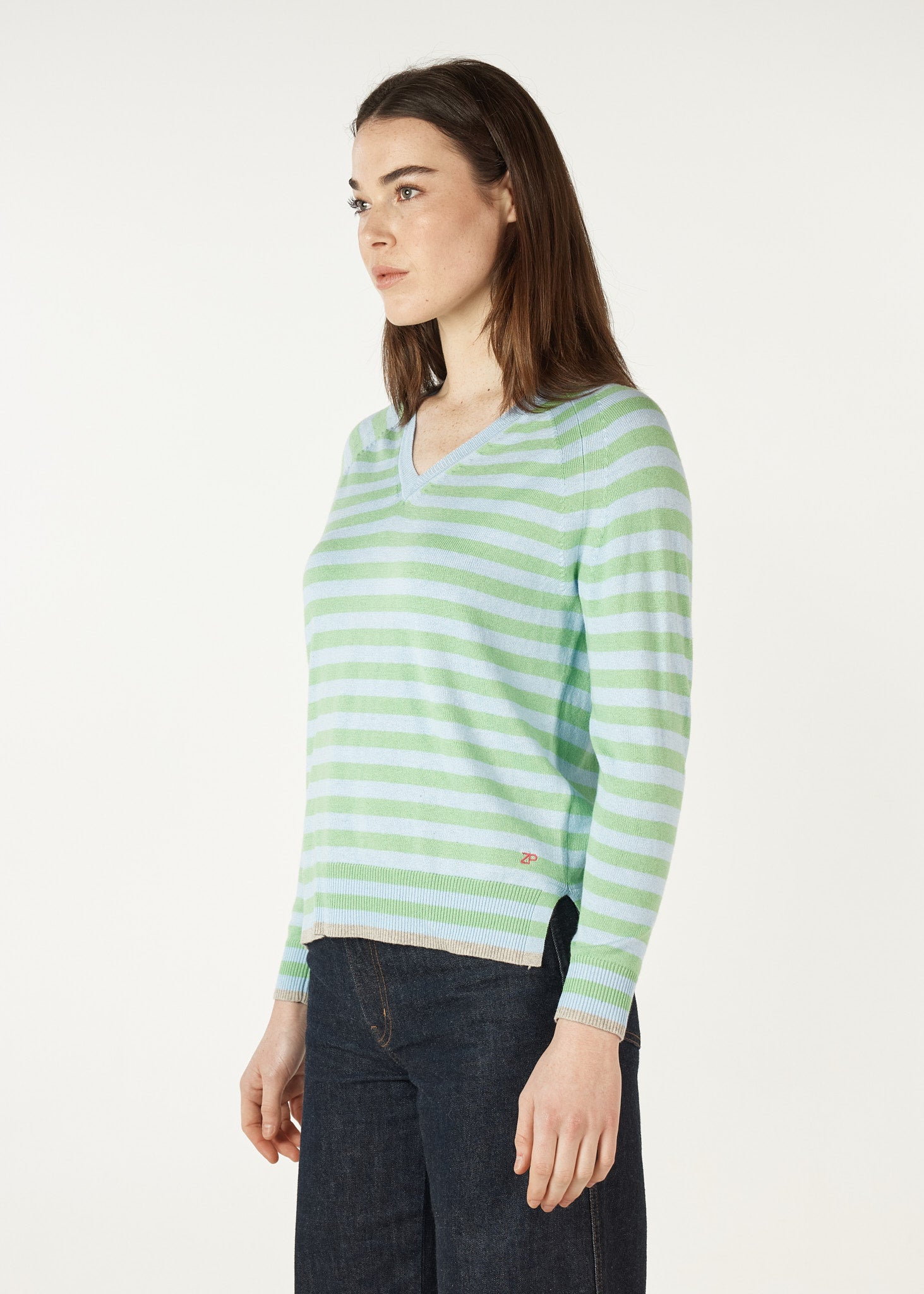 Essential Stripe V Neck - Sky