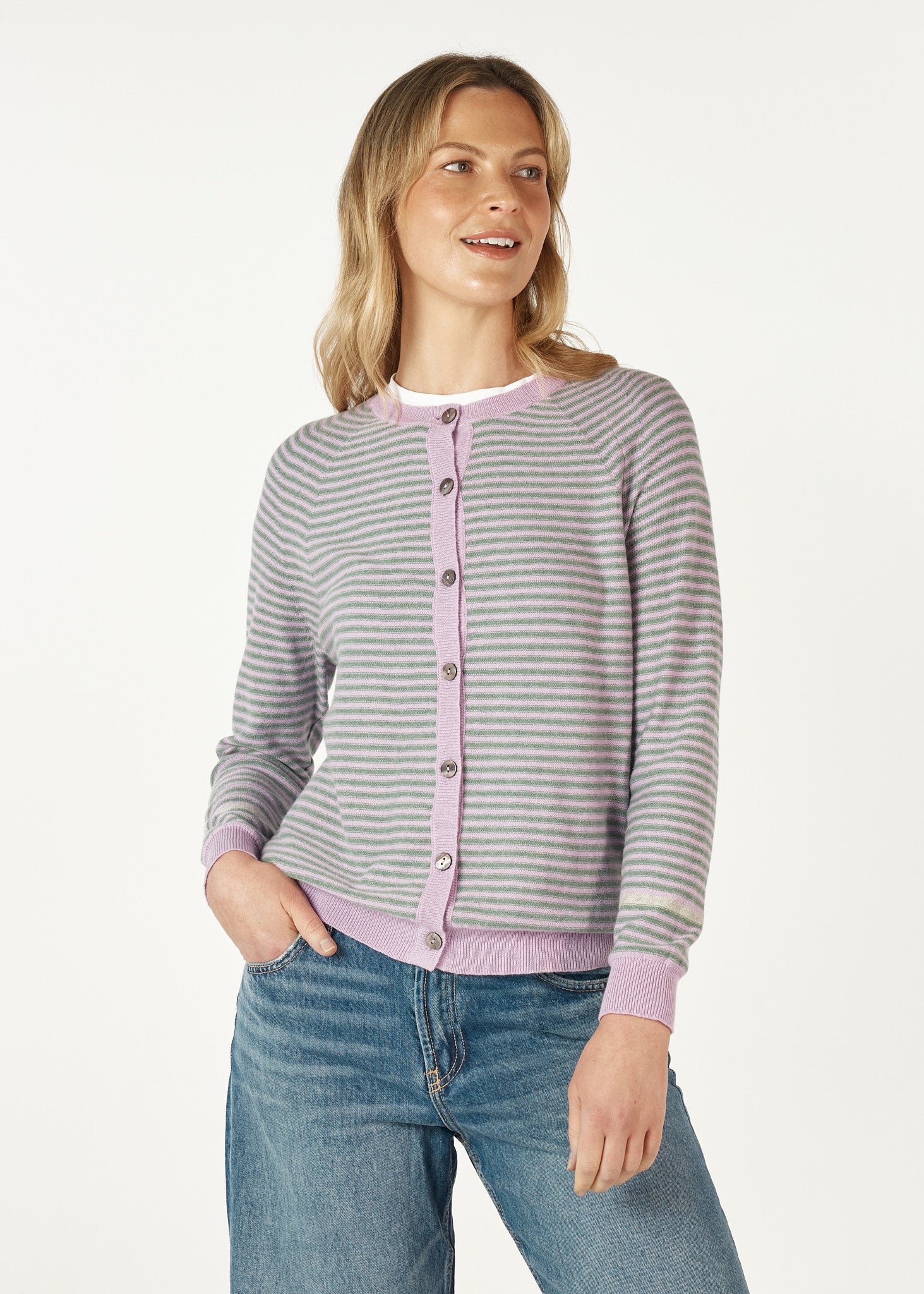 Essential Striped Cardigan - Lilac