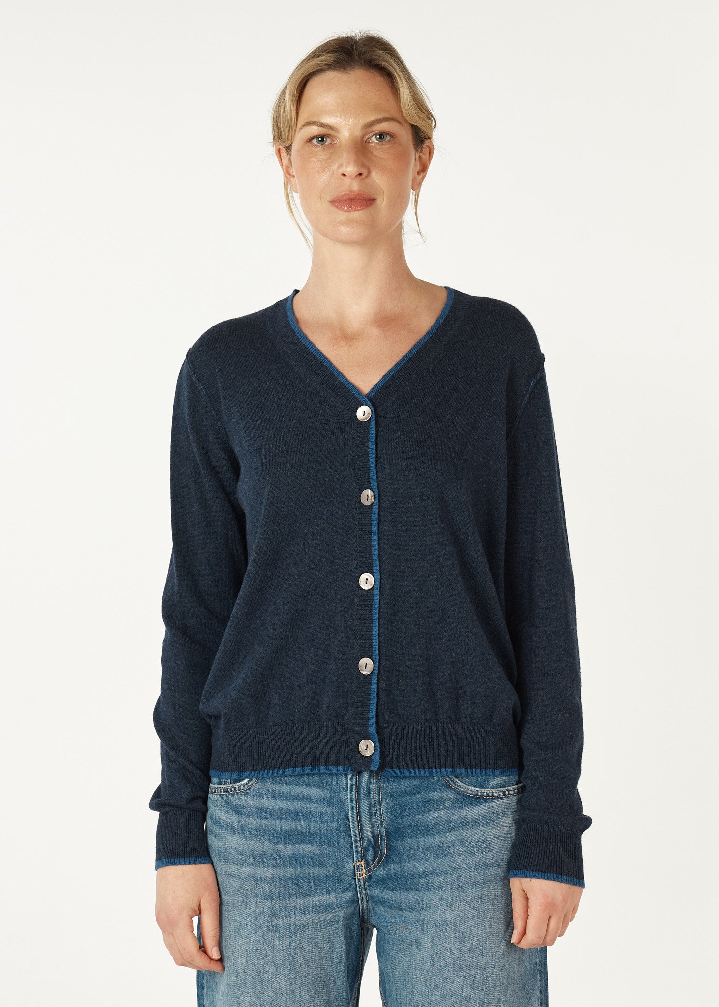 Essential V Neck Cardigan - Denim