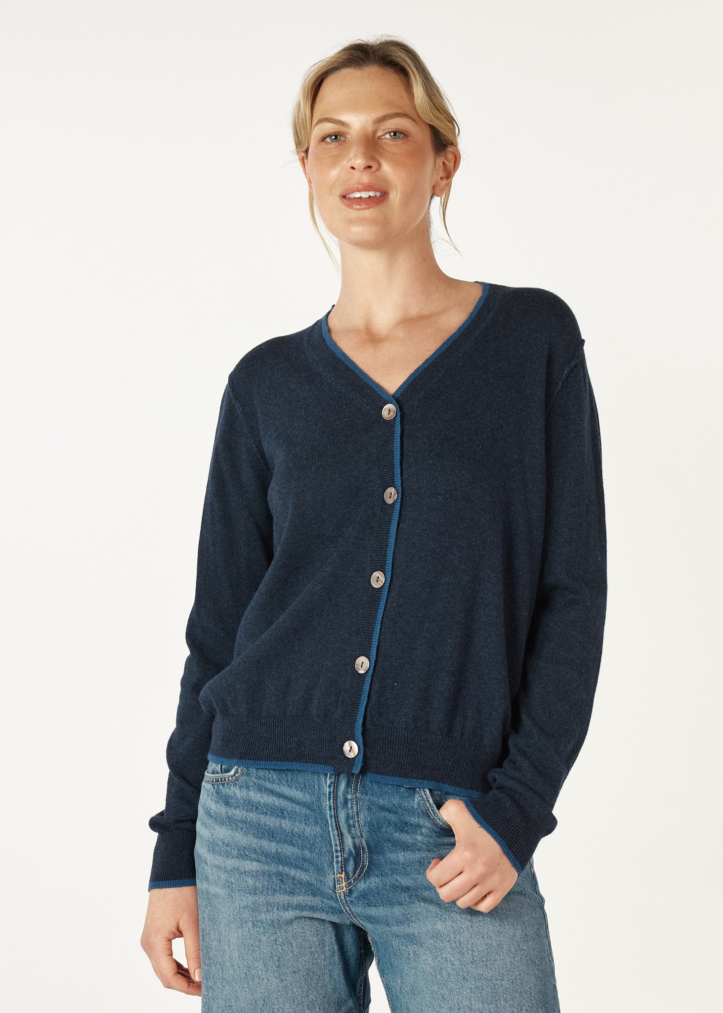 Essential V Neck Cardigan - Denim