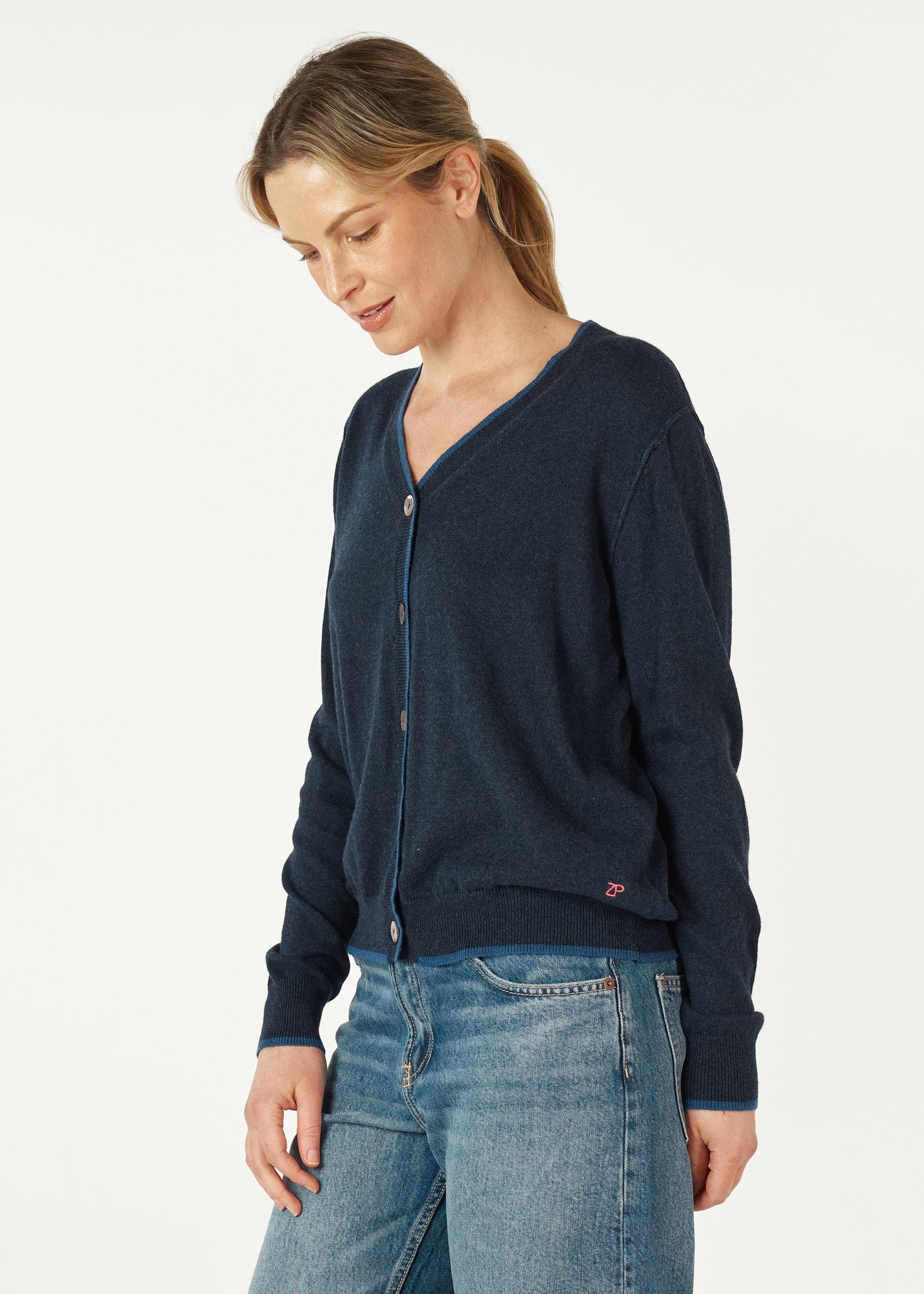 Essential V Neck Cardigan - Denim