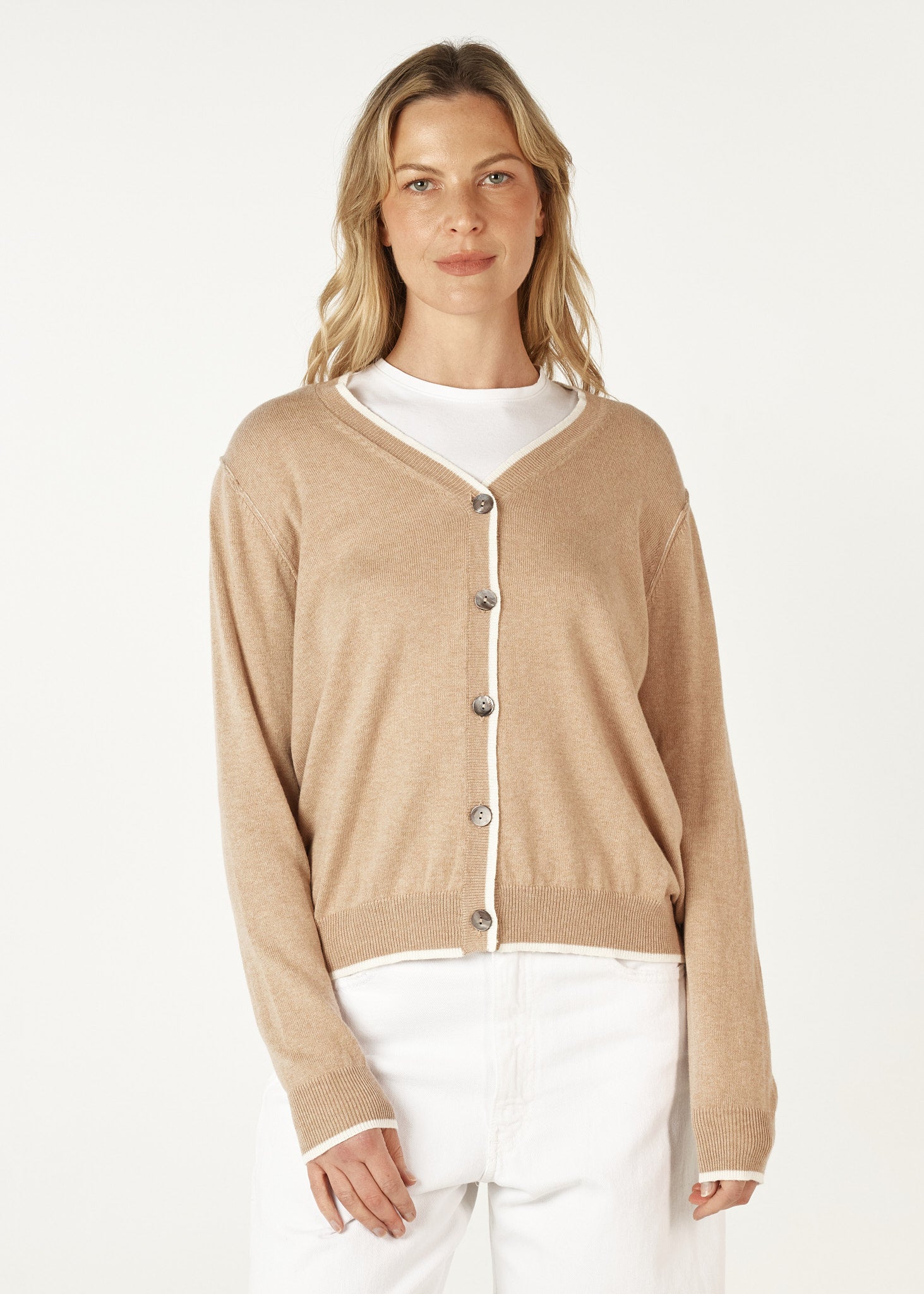 Essential V Neck Cardigan - Oat