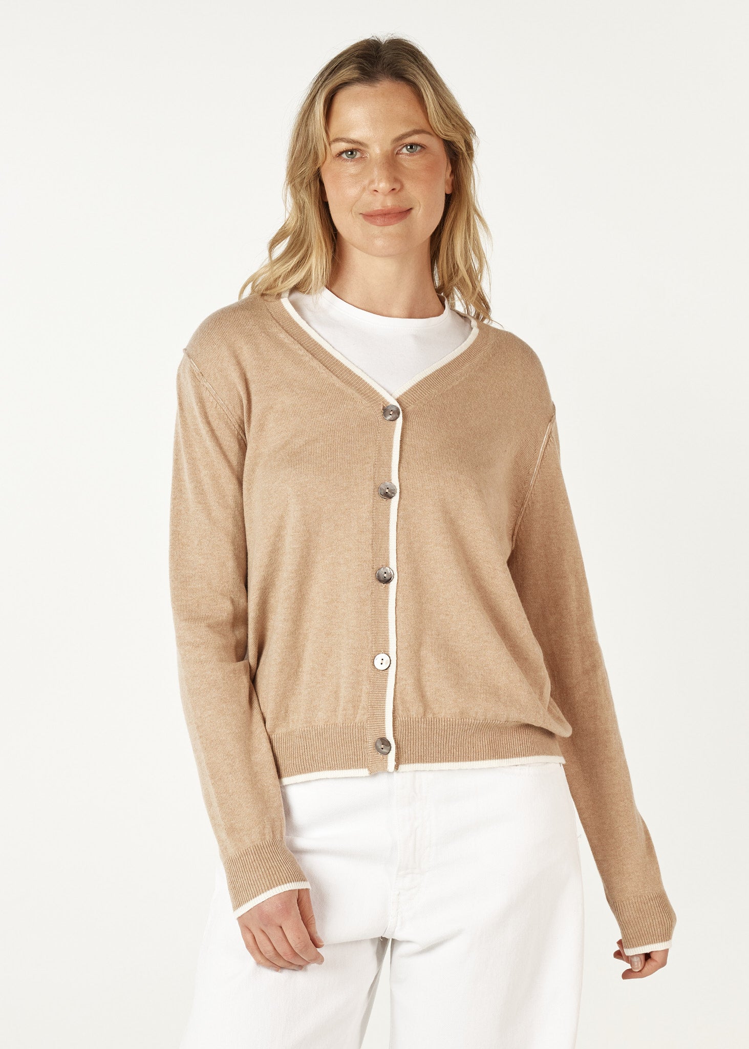 Essential V Neck Cardigan - Oat