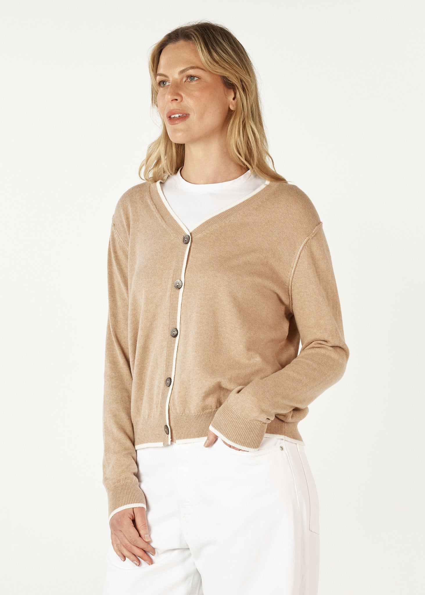 Essential V Neck Cardigan - Oat