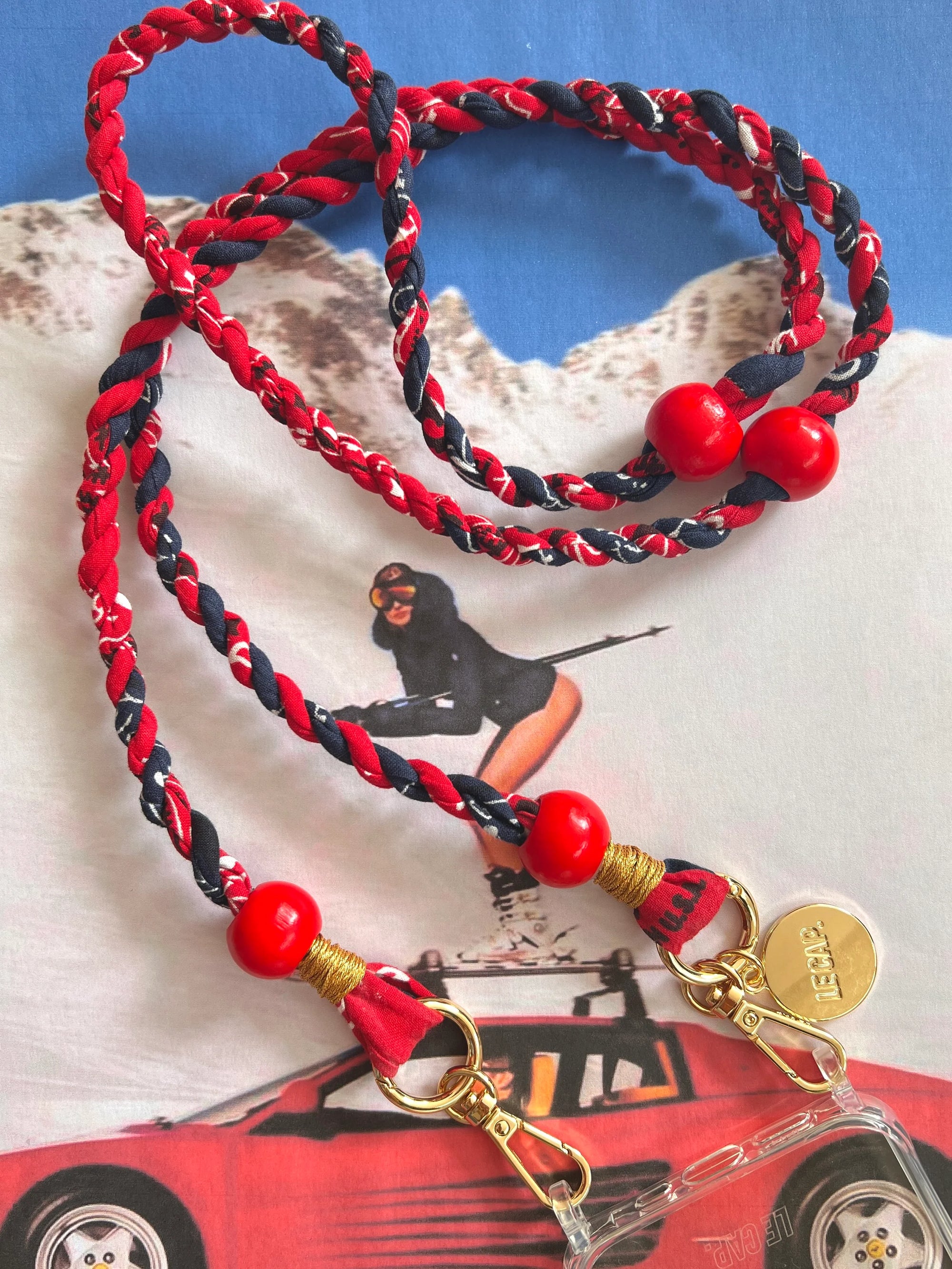 Crossbody Phone Strap - Americana Navy & Red Bandana