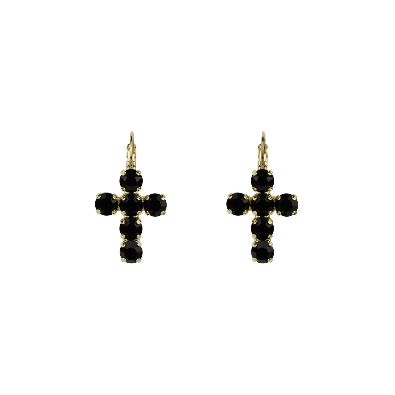 Crystal Cross Earrings - Jet/ Soft Gold