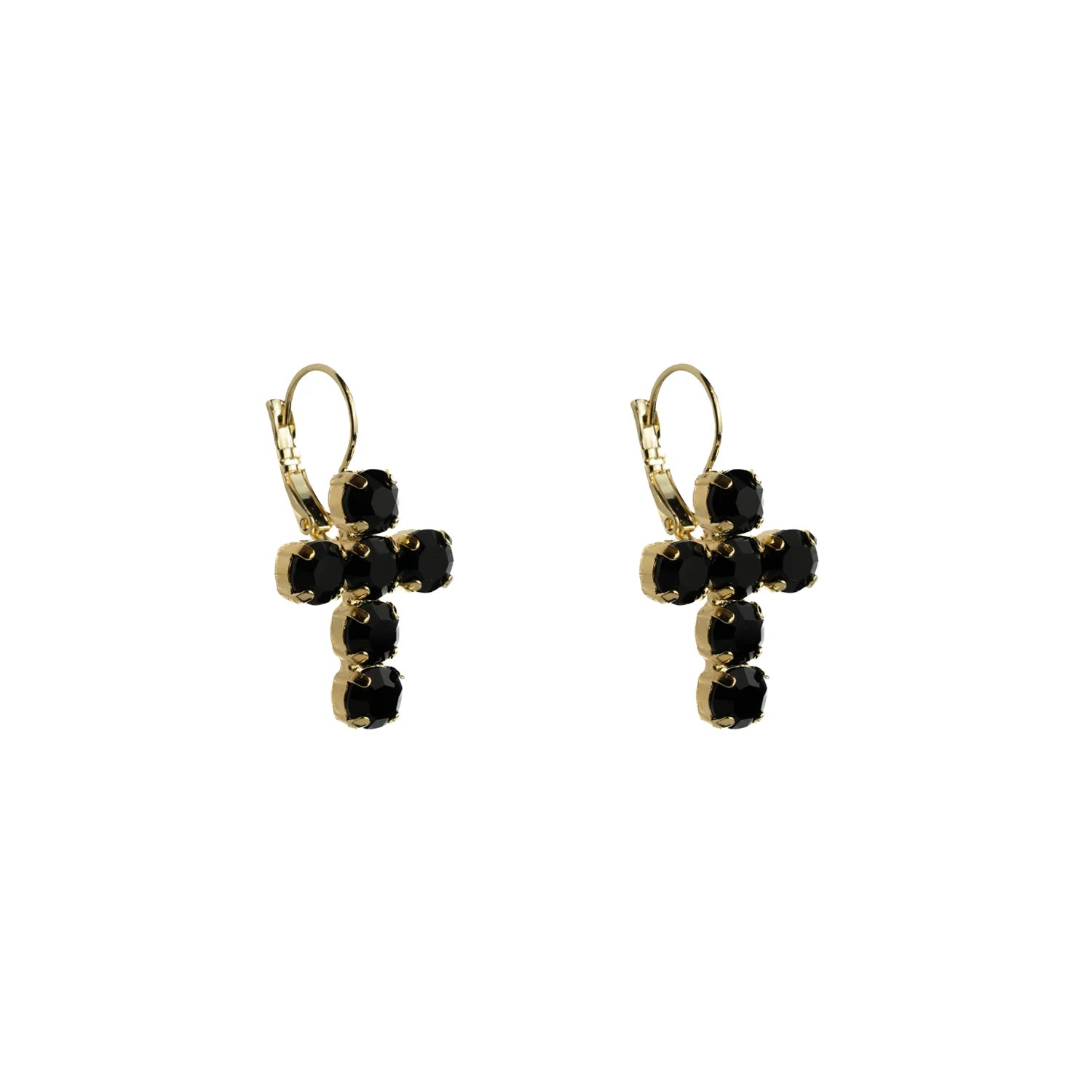 Crystal Cross Earrings - Jet/ Soft Gold