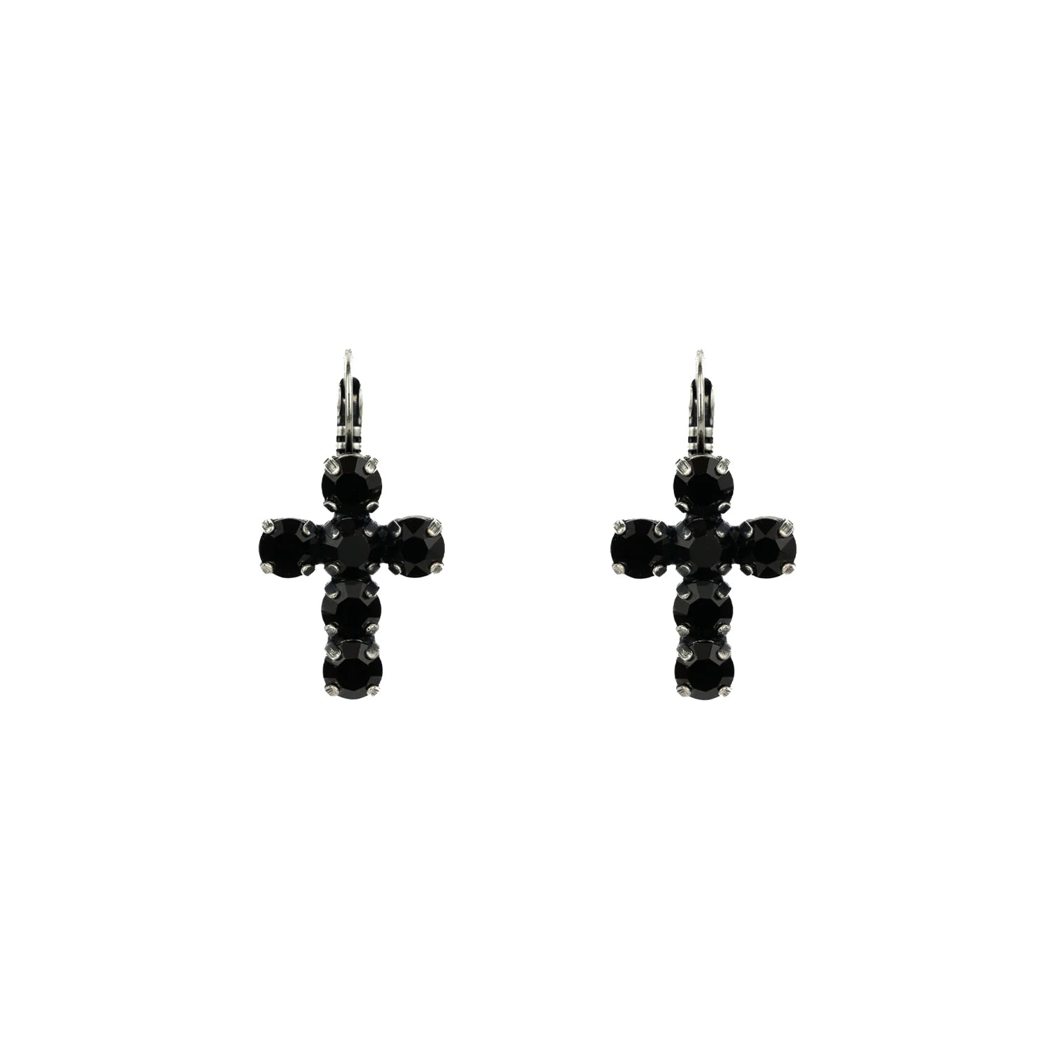 Crystal Cross Earrings - Jet/Antique Silver