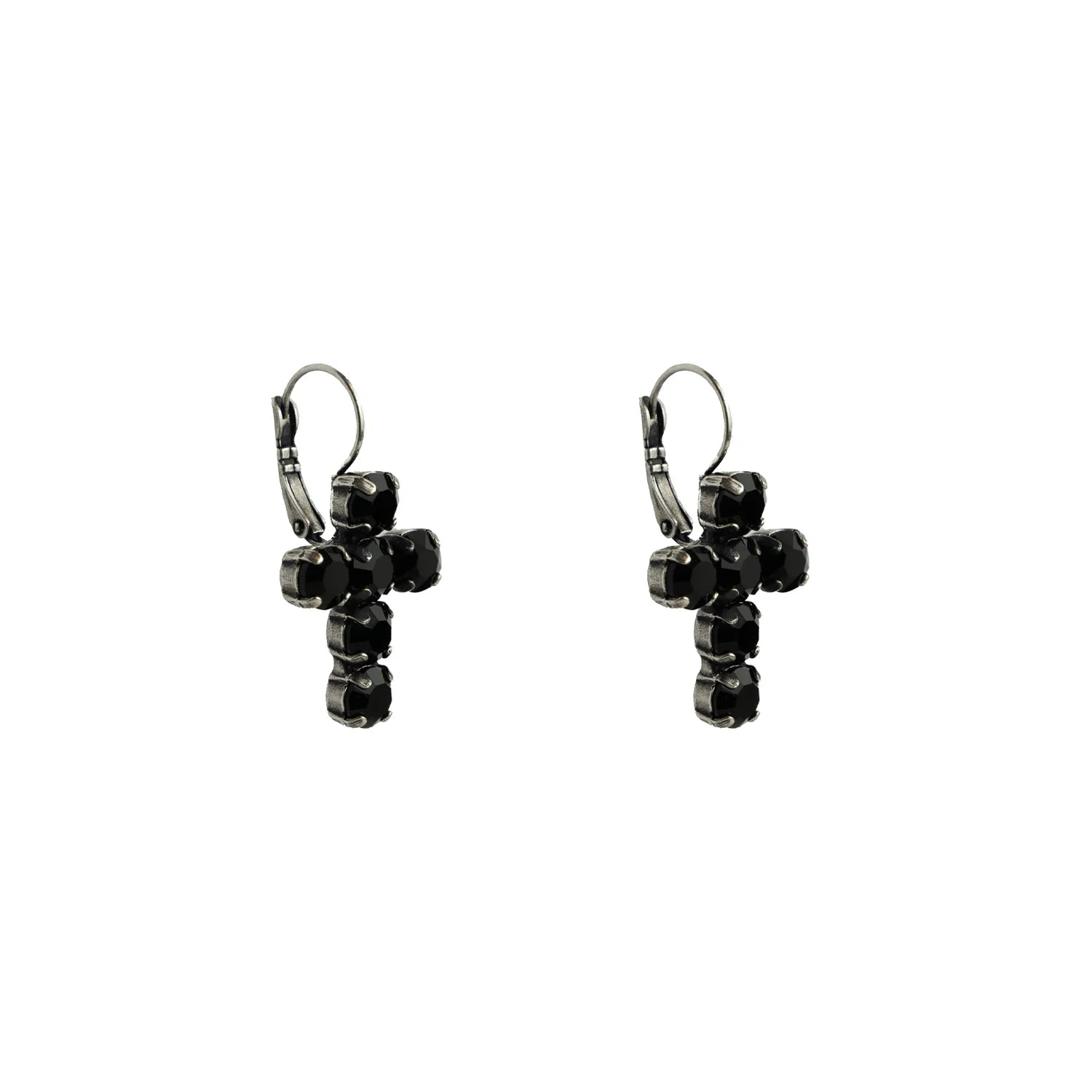 Crystal Cross Earrings - Jet/Antique Silver