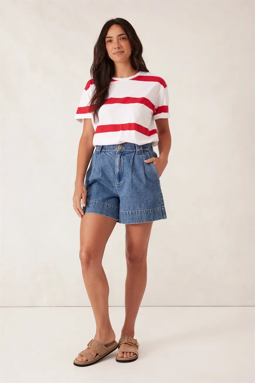 Slouchy Split Hem Tee - Red Stripe