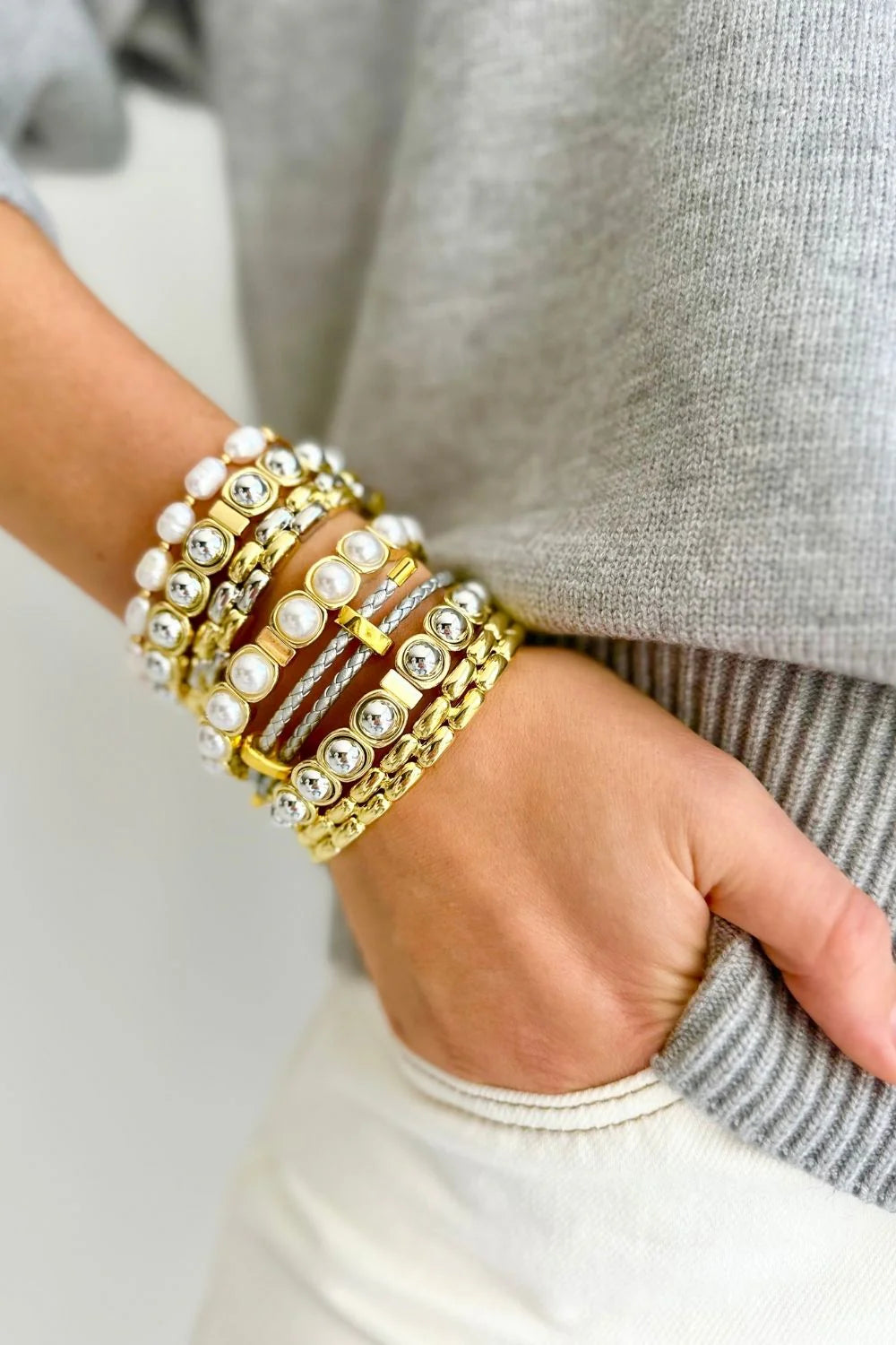 Stirling Bracelet - Gold & Pearl