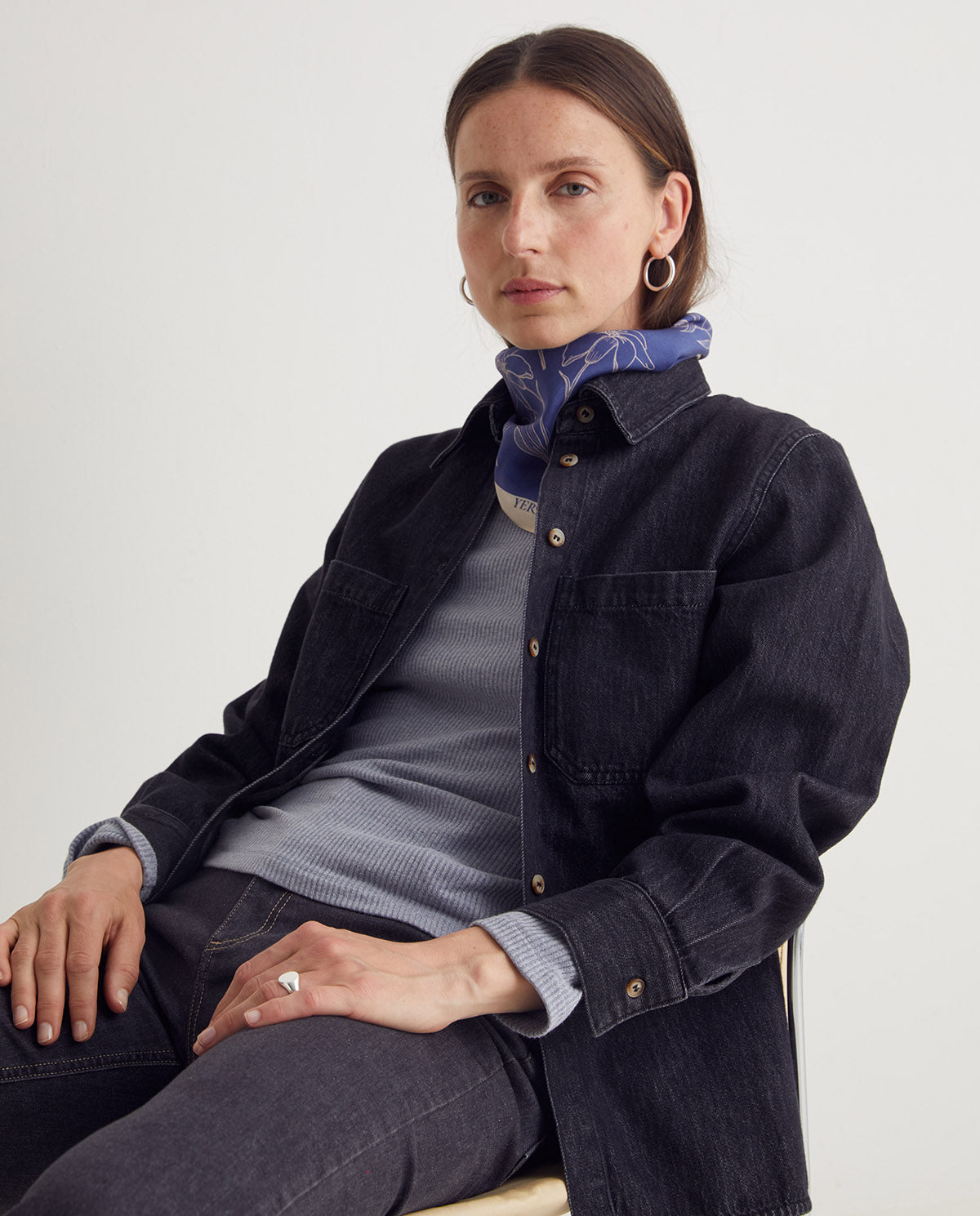 Printed Silk Scarf - Blue