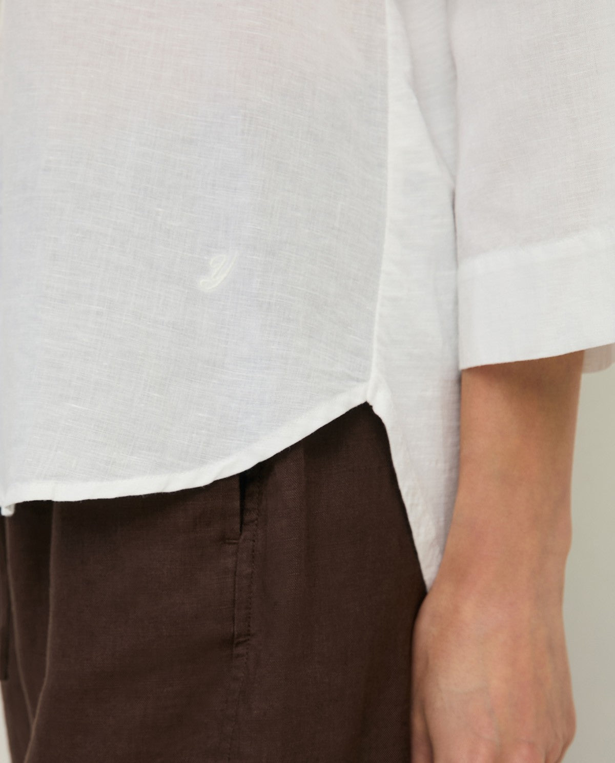 Long Bi-Material Shirt - White