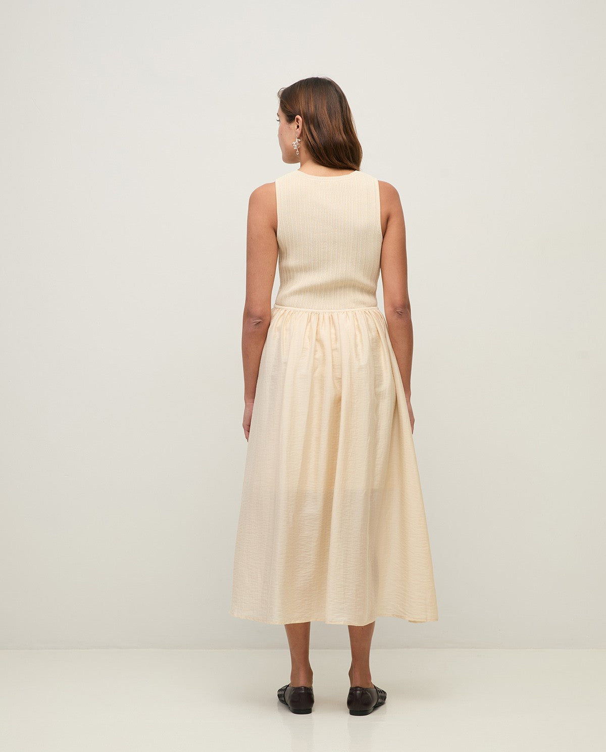 Bi Material Dress - Ecru