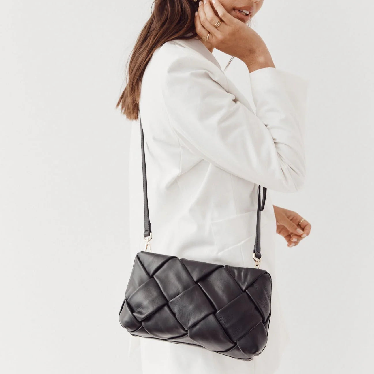 Gabrielle Black Woven Leather Bag