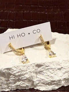 Gold Huggies Clear Dangly Stone