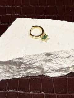 Gold Huggies Green Stone Dangly Flower