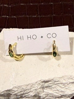 Gold Huggies Green Stone