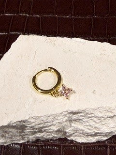 Gold Huggies Pink Stone Dangly Flower