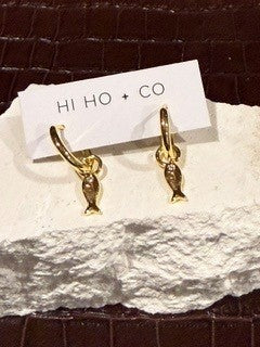 Gold Huggies Small Dangly Fish