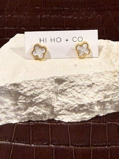 Gold &amp; Pearl Flower Studs