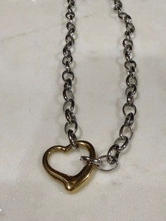 Gold and Silver Love Heart Necklace