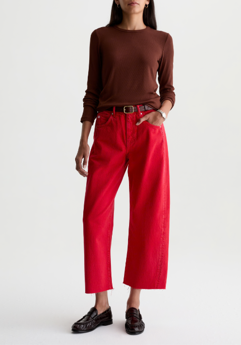 Hattie Crop High Rise Barrel Jean - Recording Red