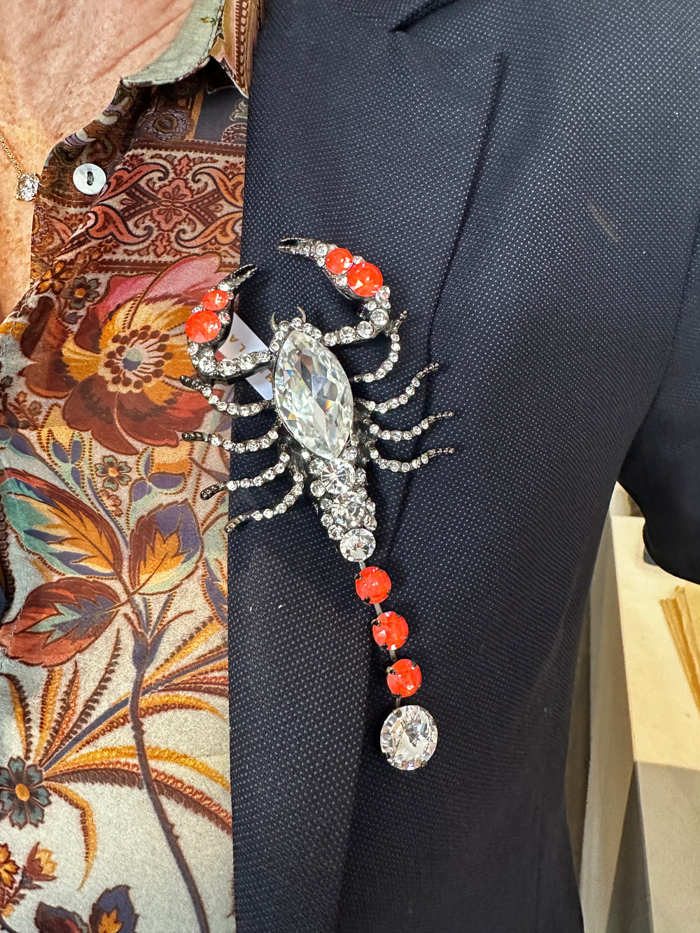 Scorpion Brooch  - Crystal & Electric Orange