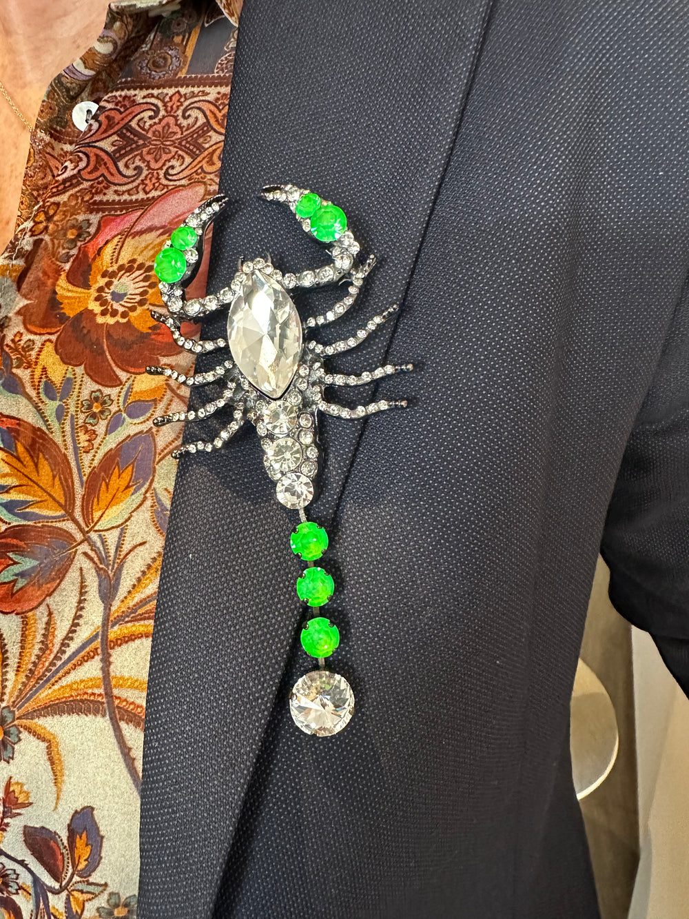 Scorpion Brooch  - Crystal & Electric Green