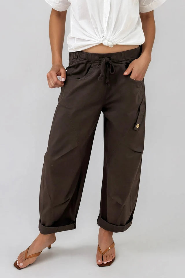 Lucia Barrel Cargo Pants - Chocolate