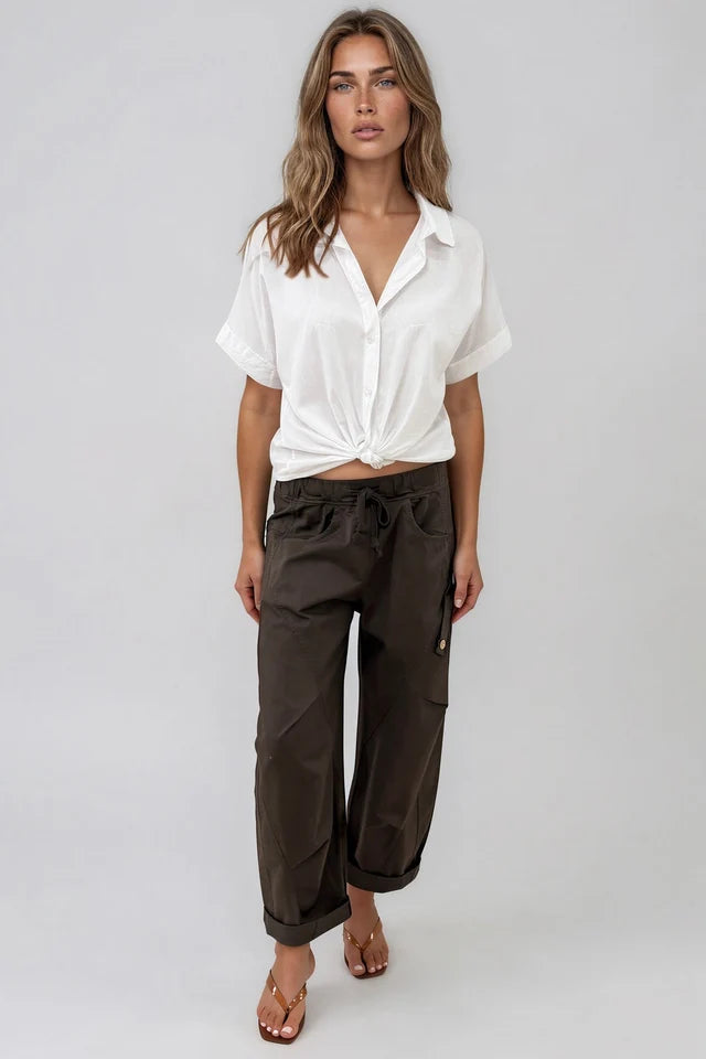 Lucia Barrel Cargo Pants - Chocolate